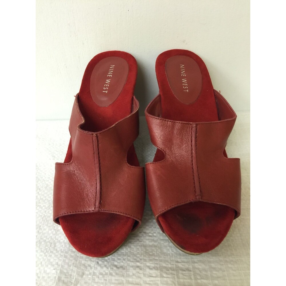 Nine West slip on cork like wood wedges  Shoes -red leather upper- size 6M